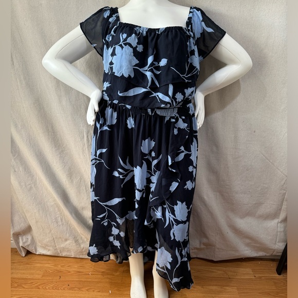 Lane Bryant 4 way navy blue floral dress off shoulder sleeveless - Picture 1 of 16